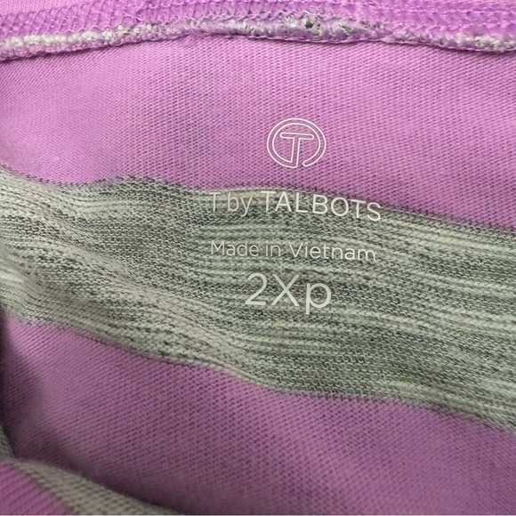 T by Talbots 2XP Mock Neck Pullover Top Pink Grey Stripe Tunic Long Sleeve - Picture 7 of 10